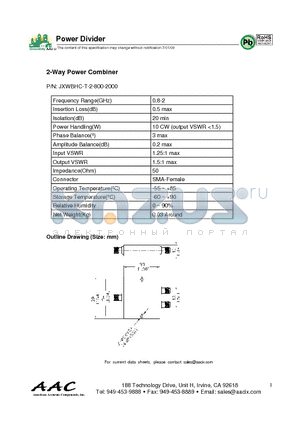 JXWBHC-T-2-800-2000 datasheet - 2-Way Power Combiner