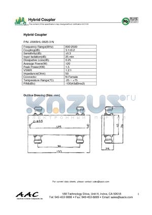 JXWBHL-0825-3-N datasheet - Hybrid Coupler