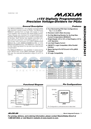 MAX5431AEUB datasheet - /-15V Digitally Programmable Precision Voltage-Dividers for PGAs