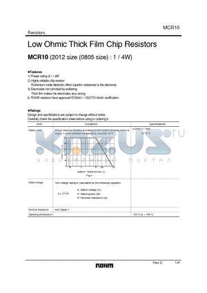 MCR10 datasheet - Thick film rectangular