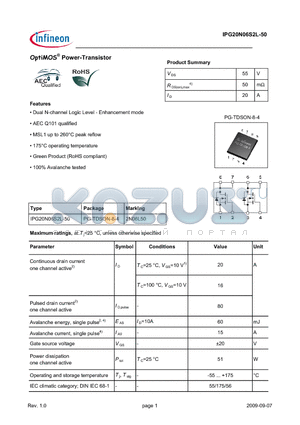 IPG20N06S2L-50 datasheet - OptiMOS Power-Transistor