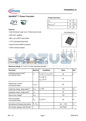 IPG20N06S3L-23 datasheet - OptiMOS-T Power-Transistor