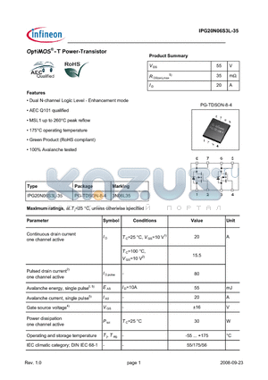 IPG20N06S3L-35 datasheet - OptiMOS-T Power-Transistor