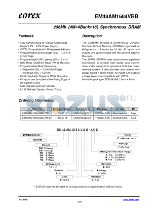 EM481M1684VBB-7FE datasheet - 256Mb (4M4Bank16) Synchronous DRAM