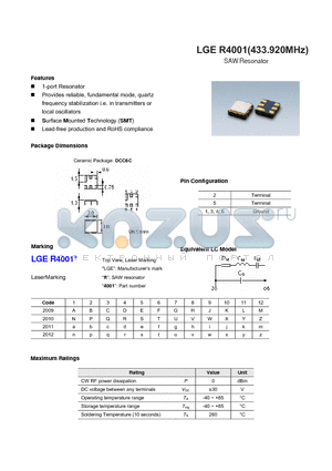 LGER4001 datasheet - SAW Resonator