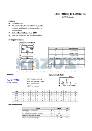 LGER4003 datasheet - SAW Resonator