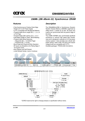 EM481M3244VBA-75FE datasheet - 256Mb (2Md4Bankd32) Synchronous DRAM