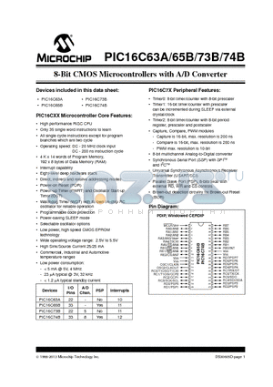 PIC16C65B datasheet - 8-Bit CMOS Microcontrollers with A/D Converter