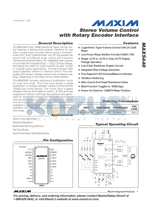 MAX5440 datasheet - Stereo Volume Control with Rotary Encoder Interface