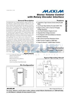 MAX5440 datasheet - Stereo Volume Control with Rotary Encoder Interface
