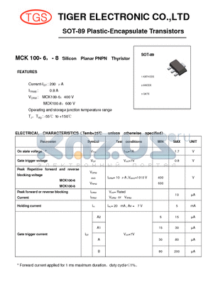 MCR100-6 datasheet - SOT-89 Plastic-Encapsulate Transistors (SOT-89)