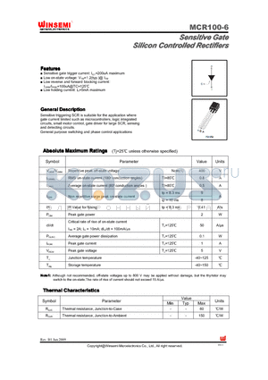 MCR100-6 datasheet - Silicon Controlled Rectifiers