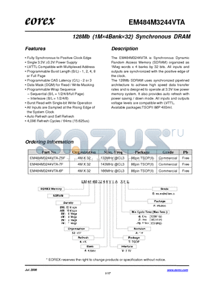 EM481M3244VTA-75FE datasheet - 128Mb (1M4Bank32) Synchronous DRAM