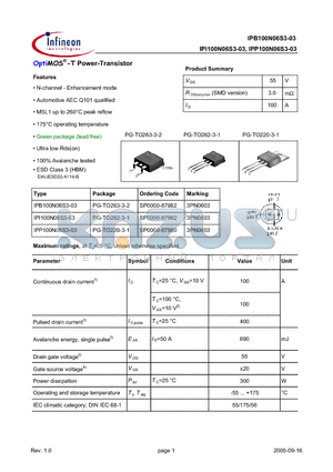 IPI100N06S3-03 datasheet - OptiMOS^-T Power-Transistor