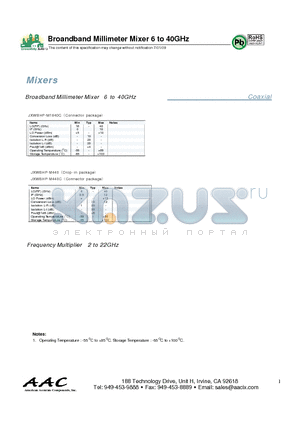 JXWBHP-M440 datasheet - Broadband Millimeter Mixer 6 to 40GHz