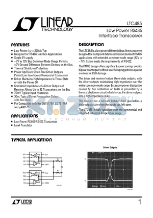 LTC485IN8 datasheet - Low Power RS485 Interface Transceiver
