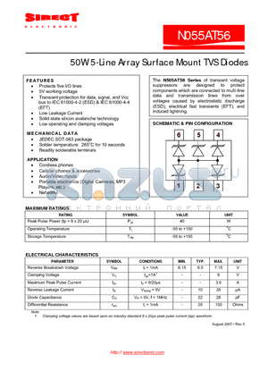 N055AT56 datasheet - 50W 5-Line Array Surface Mount TVS Diodes