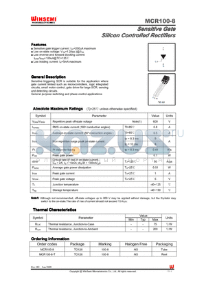 MCR100-8 datasheet - Silicon Controlled Rectifiers