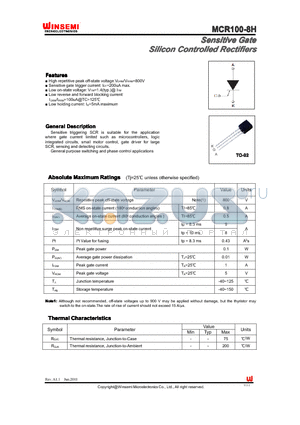 MCR100-8H datasheet - Silicon Controlled Rectifiers