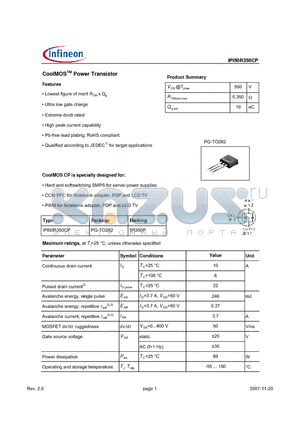 IPI50R350CP datasheet - CoolMOSTM Power Transistor