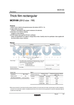 MCR100JZHJ datasheet - Thick film rectangular