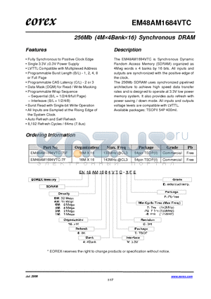 EM482M1684VTC-7FE datasheet - 256Mb (4M4Bank16) Synchronous DRAM