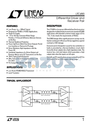 LTC490CS8 datasheet - Differential Driver and Receiver Pair