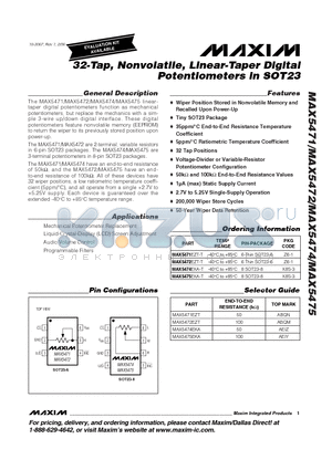 MAX5471_06 datasheet - 32-Tap, Nonvolatile, Linear-Taper Digital Potentiometers in SOT23