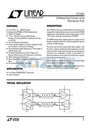 LTC491 datasheet - Differential Driver and Receiver Pair