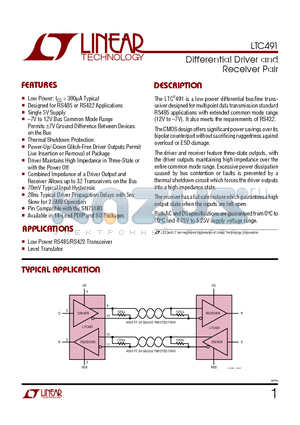 LTC491 datasheet - Differential Driver and Receiver Pair