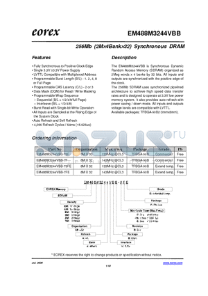 EM482M3244VBB-75FE datasheet - 256Mb (2M4Bank32) Synchronous DRAM