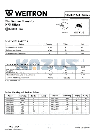 MMUN2213 datasheet - Bias Resistor Transistor