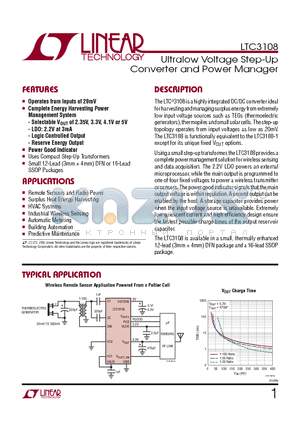 LTC4O70 datasheet - Ultralow Voltage Step-Up Converter