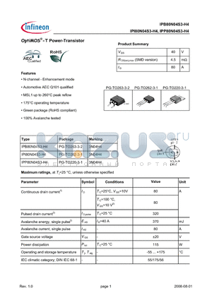 IPI80N04S3-H4 datasheet - OptiMOS-T Power-Transistor