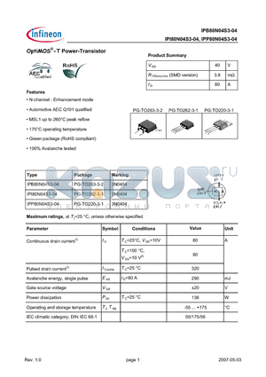 IPI80N04S3-04 datasheet - OptiMOS-T Power-Transistor