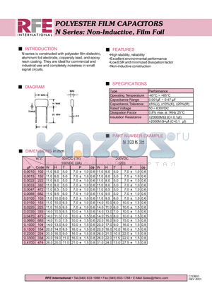 N103K1H datasheet - POLYESTER FILM CAPACITORS N Series: Non-Inductive, Film Foil