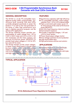 N1164 datasheet - 5 Bit Programmable Synchronous Buck Converter with Dual LDOs Controller