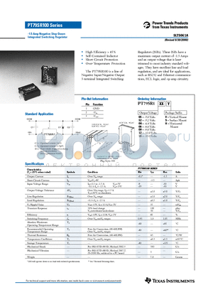 PT79SR105S datasheet - 1.5 Amp Negative Step-Down Integrated Switching Regulator