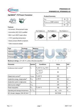 IPI80N06S3-05 datasheet - OptiMOS-T2 Power-Transistor