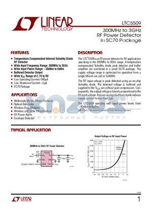 LTC5509 datasheet - 300MHz to 3GHz 300MHz RF Power Detector in SC70 Package