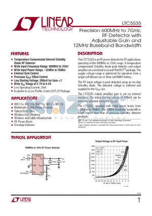 LTC5535ES6 datasheet - Precision 600MHz to 7GHz, RF Detector with Adjustable Gain and 12MHz Baseband Bandwidth