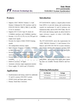 PT7A4410LJ datasheet - T1/E1/OC3 System Synchronizer