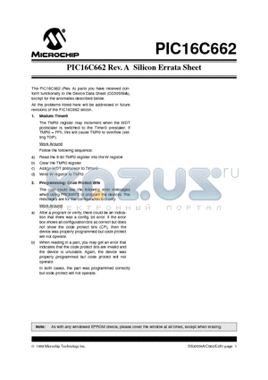 PIC16C662 datasheet - PIC16C662 Rev. A Silicon Errata Sheet