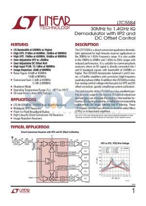 LTC5591 datasheet - 30MHz to 1.4GHz IQ Demodulator