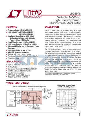 LTC5598 datasheet - 5MHz to 1600MHz High Linearity Direct Quadrature Modulator