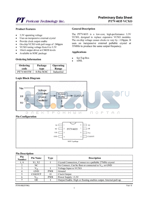 PT7V4035 datasheet - 3.3V operating voltage