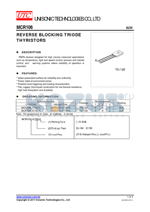 MCR106G-8-T60-K datasheet - REVERSE BLOCKING TRIODE THYRISTORS
