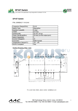 JXWBKG-T-16-0.4-6 datasheet - SP16T Switch