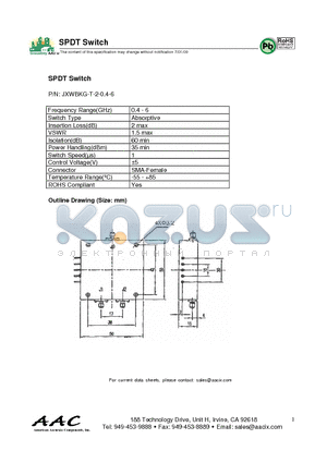 JXWBKG-T-2-0.4-6 datasheet - SPDT Switch