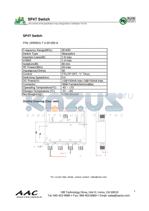 JXWBKG-T-4-20-600-A datasheet - SP4T Switch